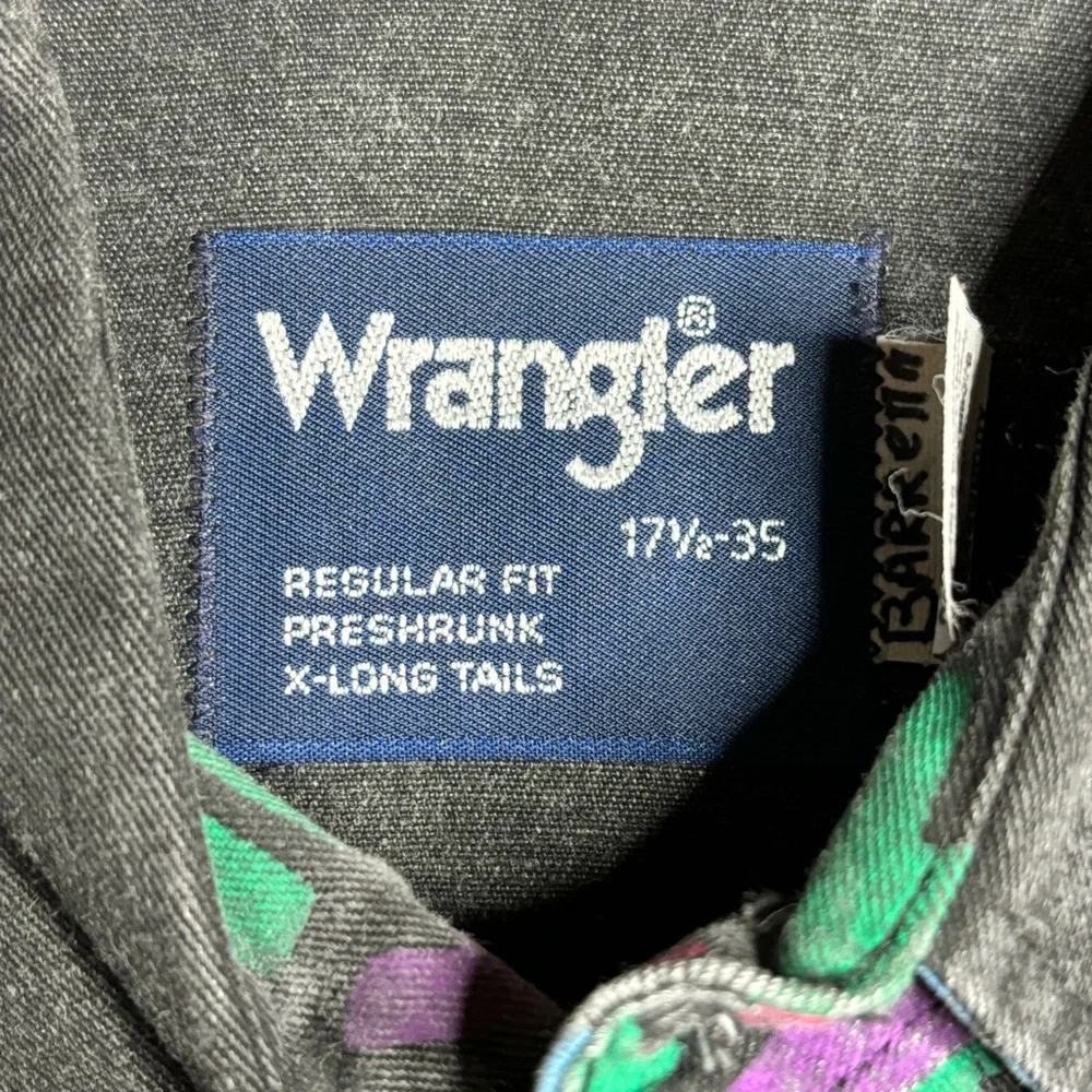 Vintage Wrangler Brushpopper Aztec Western Cowboy Shirt Size 17.5x35 Thick Black - Picture 7 of 7